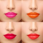 Collage vrouwelijke lippen met verschillende kleur minerale lippenstift van bellapierre.