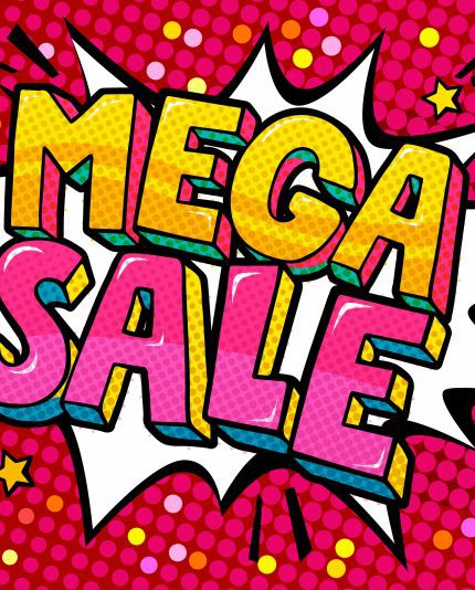 Mega Sale bericht in een pop art style bij de aanbiedingen bij Blue Sage